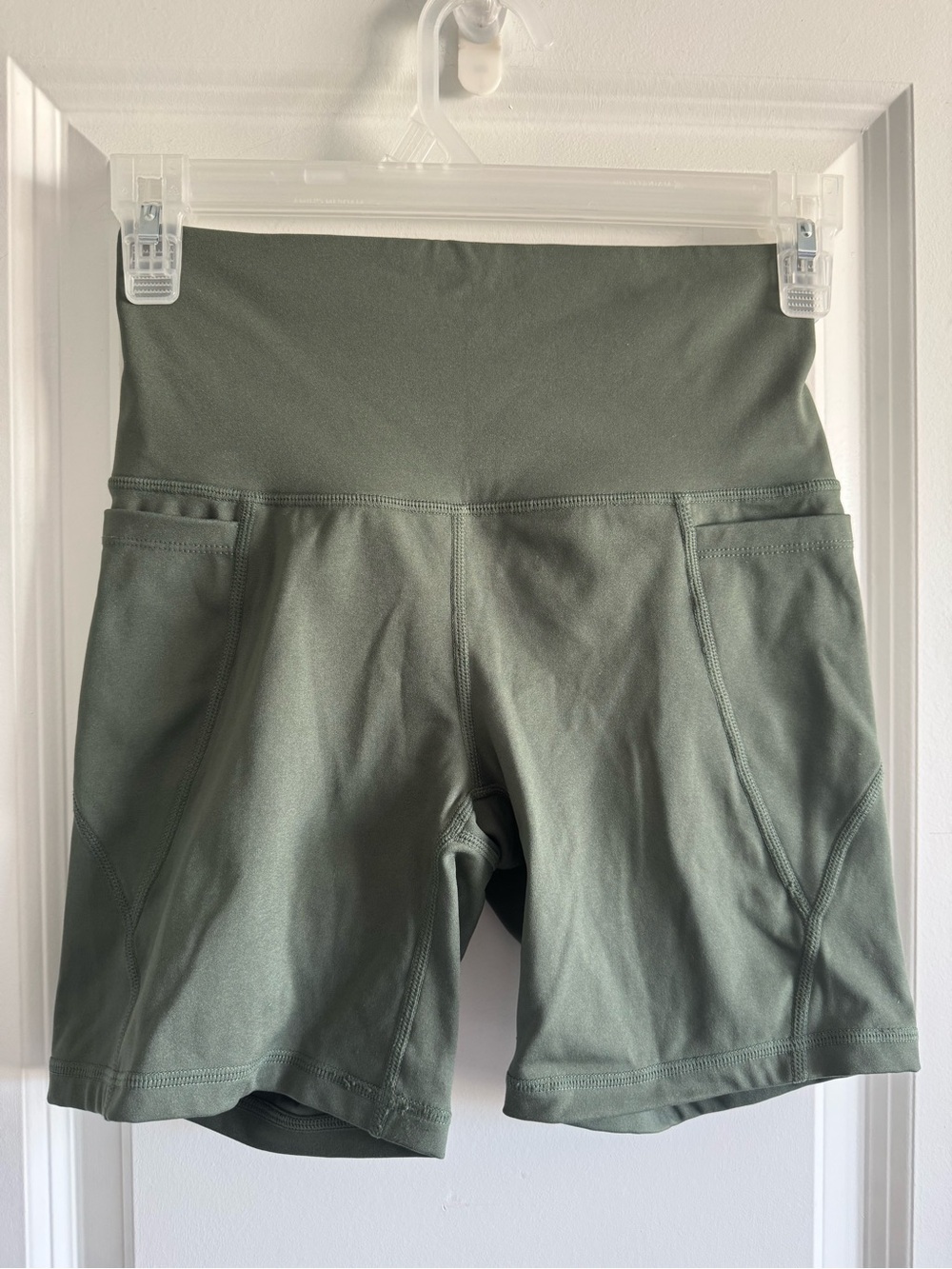 ANTONIO MELANI Olive Green High-Rise Bike Shorts with Side Pockets